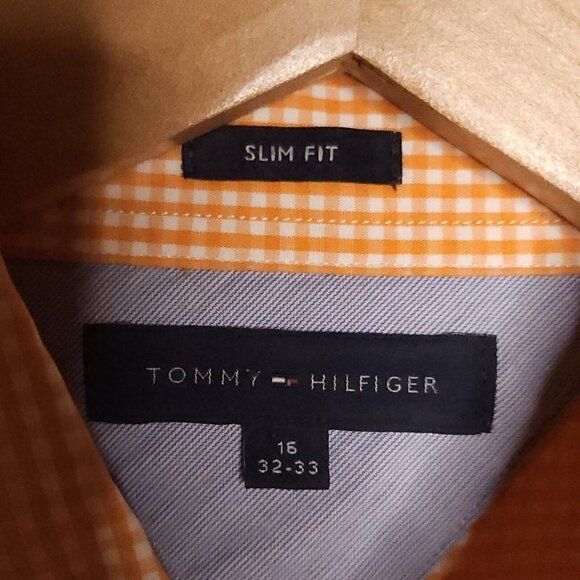 Tommy Hilfiger Orange White Check Slim Fit Button Down Shirt 16 32-33 - Picture 4 of 5
